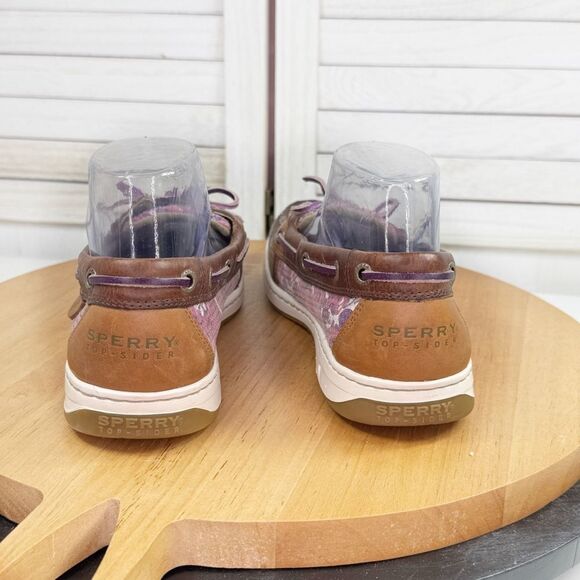 Sperry Angelfish Varsity Leather Floral Sequin Boat Shoe Purple Brown 9.5 - Picture 6 of 11